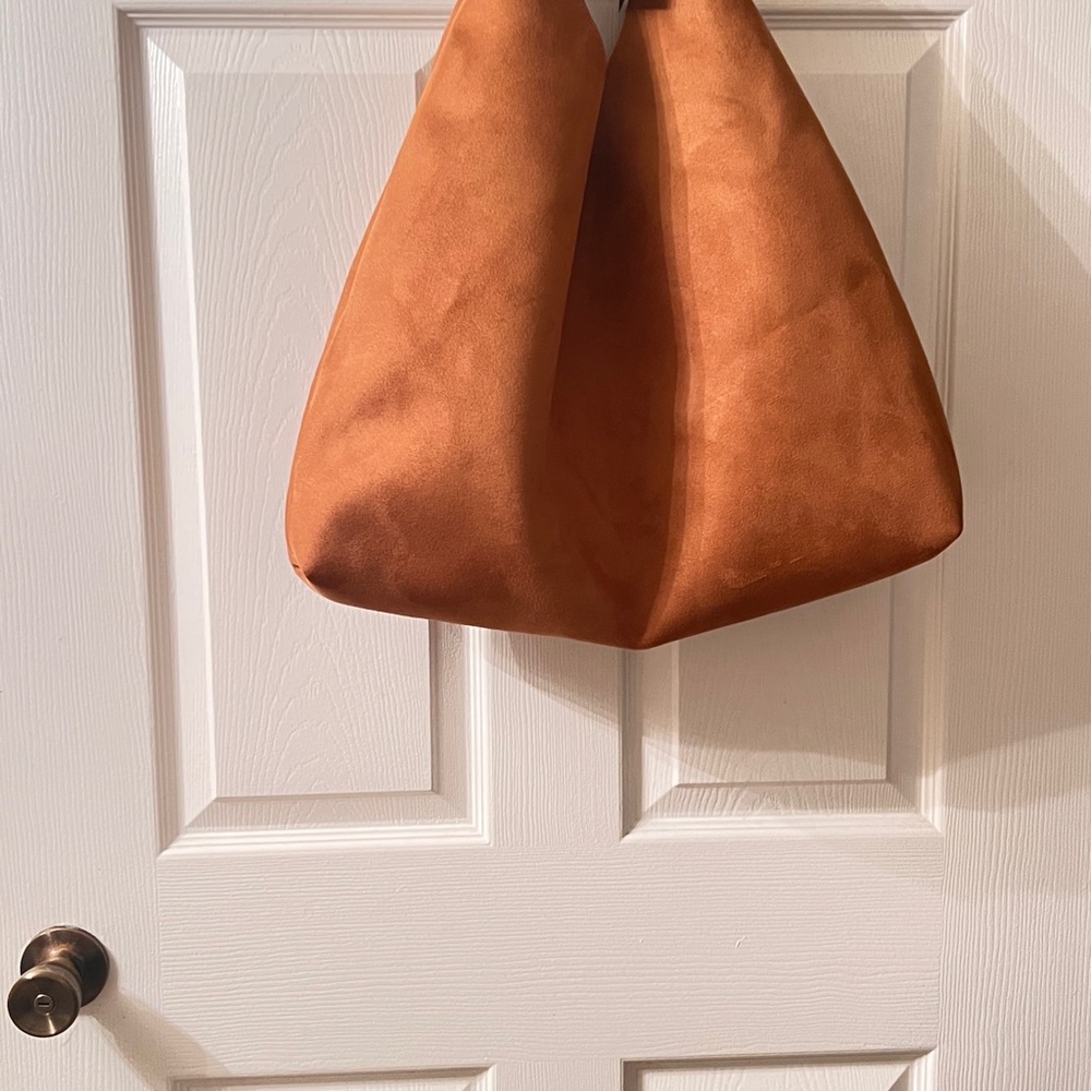 Minimalist Suede Hobo Bag in Rust Brown